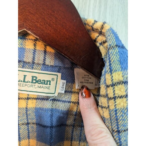 LL Bean Freeport Maine Flannel Shirt Plaid Yellow Button Up Men’s Size 17 Long - Picture 5 of 8